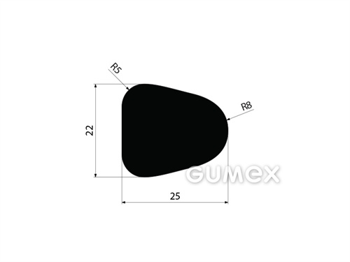 "D" Gummiprofil, 22x25/R8mm, 60°ShA, SBR, -40°C/+100°C, schwarz, 